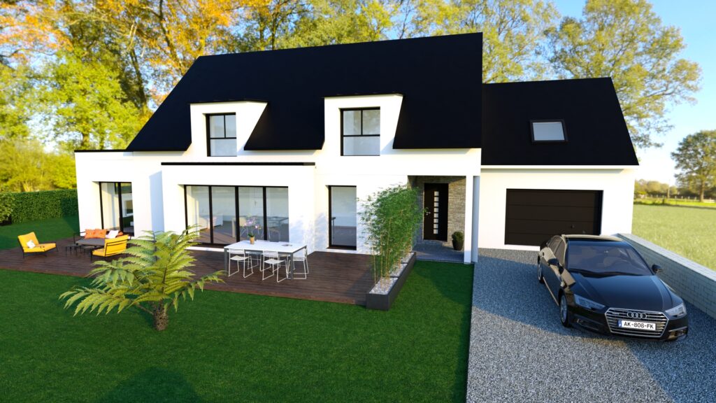 Maison contemporaine sur mesure avec terrasse bois à La Vraie-Croix – Axxens Créhabitat